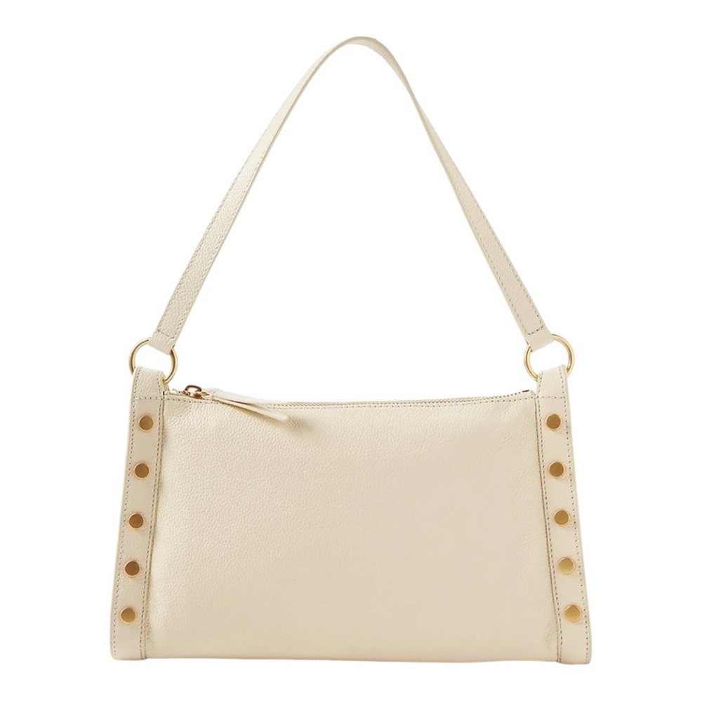 VINCE CAMUTO Leather The Lisha Shoulder Bag in Warm Vanilla with Gold Studs NWT